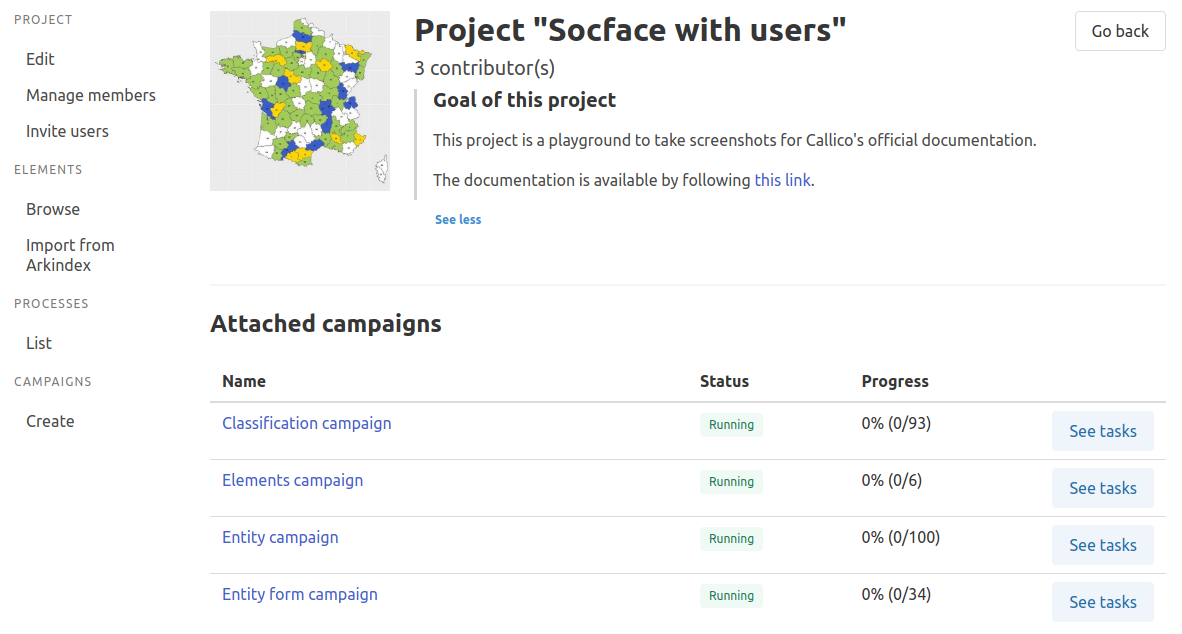 Project details page