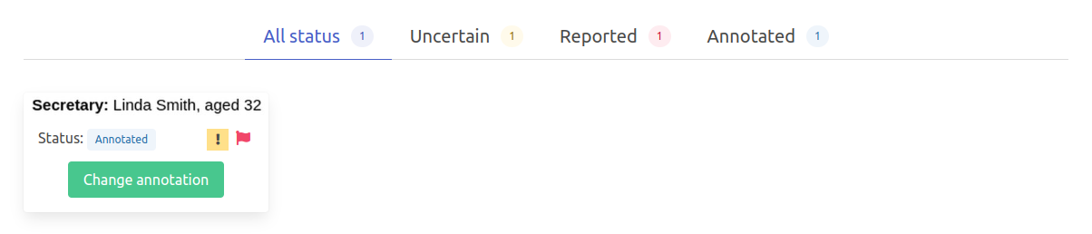 Reported/uncertain icons on the contributor task list
